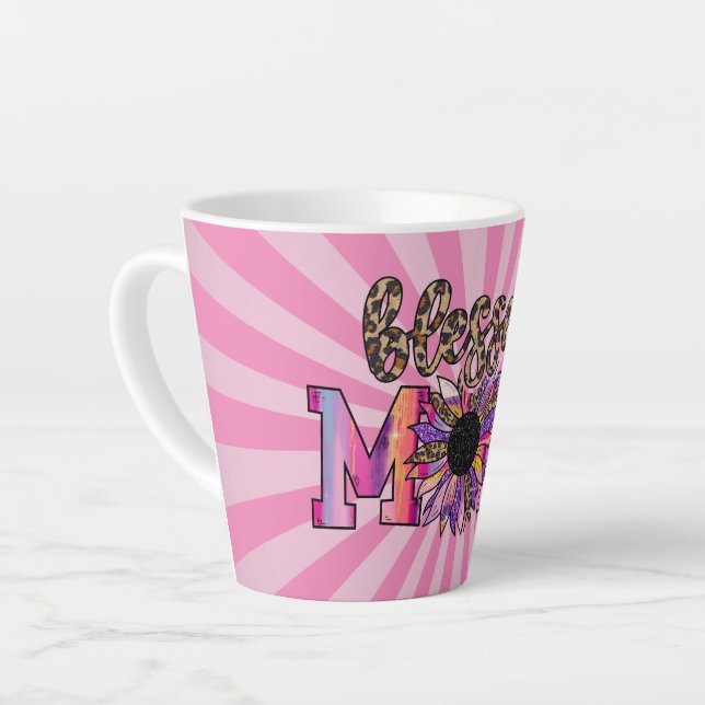 Blessed Pink Mum Floral Modern Latte Mug (Left Angle)