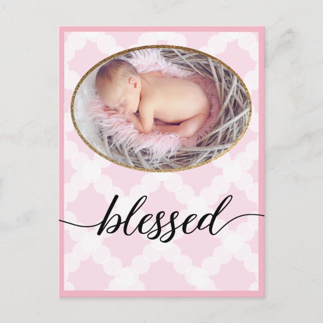 Blessed Pink Script Newborn Baby Girl Photo Postcard (Front)