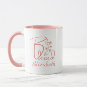 Blessed pink watercolor custom script text cute mu mug