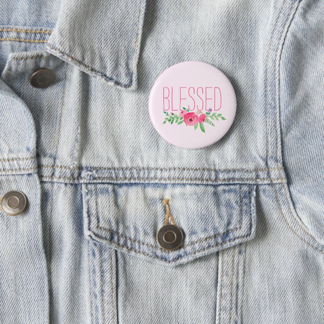 Blessed Pink Watercolor Floral  6 Cm Round Badge (In Situ)