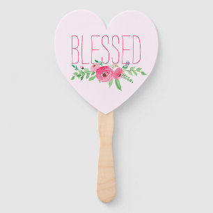 Blessed Pink Watercolor Floral Hand Fan