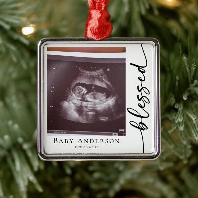 Blessed Pregnancy Scan Photo Keepsake Metal Ornament (Tree)