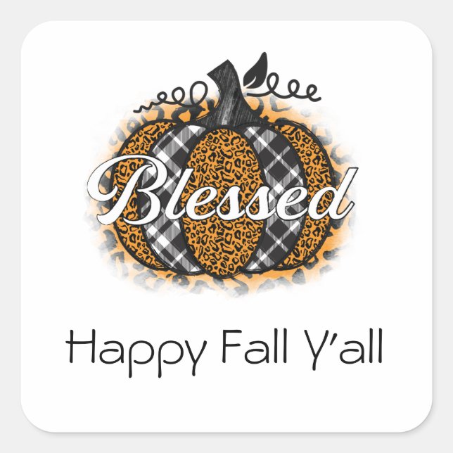Blessed Pumpkin Orange Black Plaid Halloween Square Sticker (Front)