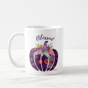 Blessed Purple Floral Pumpkin Fall Flowers Tribal  Coffee Mug