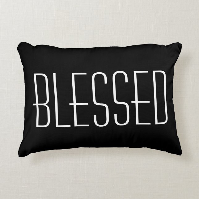 Blessed Quote Typography Black & White Decorative Cushion (Front)