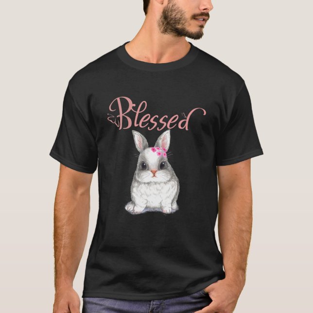 Blessed Rabbit Spring Easter Flower Bunny Egg Hunt T-Shirt (Front)