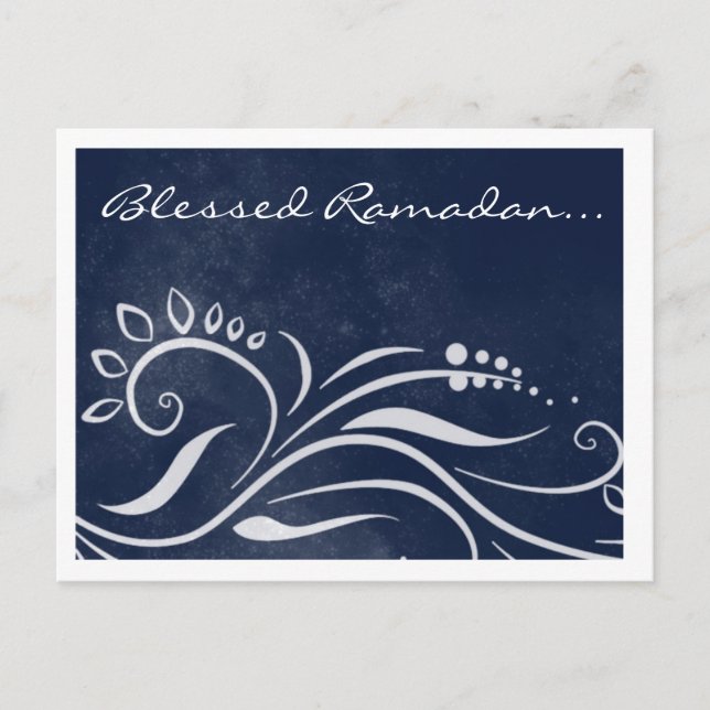 Blessed Ramadan blue ornate islamic greeting Postcard (Front)