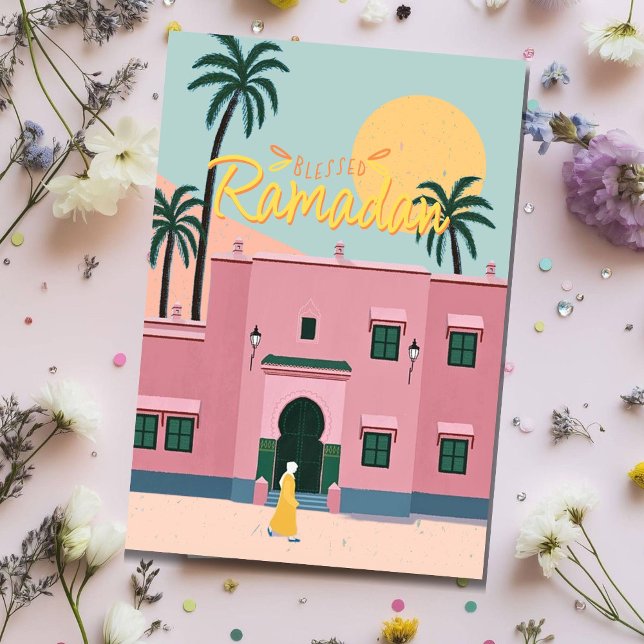 Blessed Ramadan Moroccan Mosque Greeting Card (Creator Uploaded)