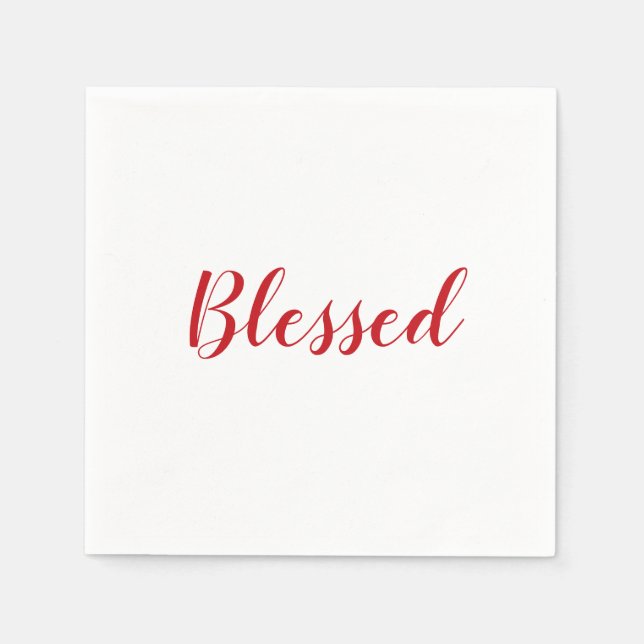 Blessed red white script cute thanksgiving paper napkin (Front)