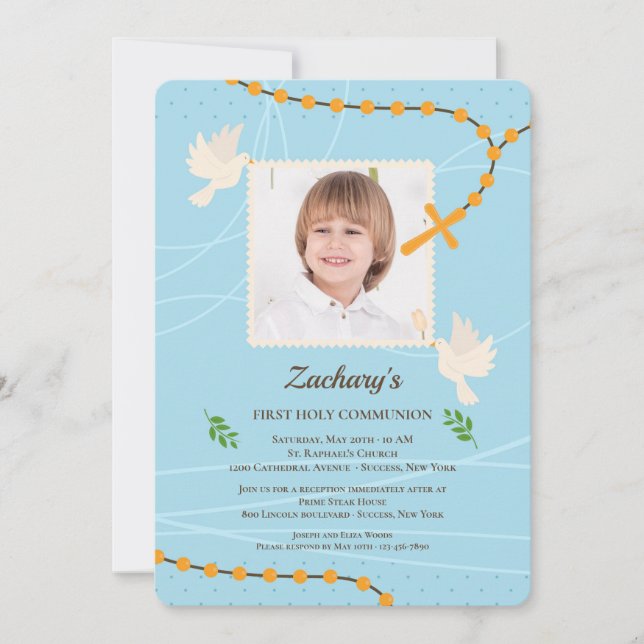 Blessed Rosary Photo Communion Invitation (Front)
