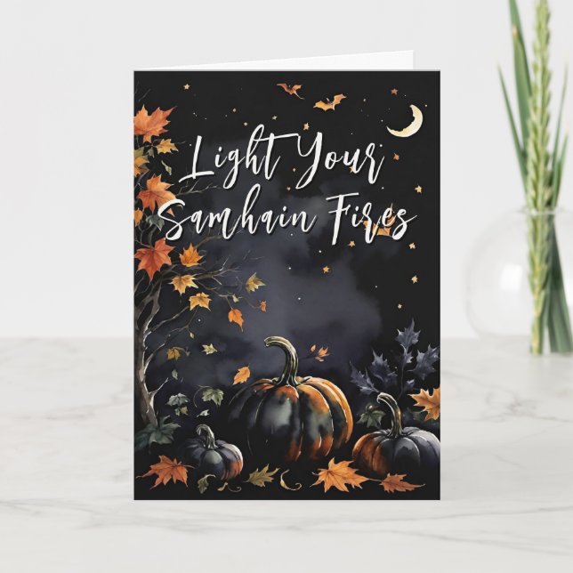 Blessed Samhain Night Halloween Pumpkins Fall Card (Front)