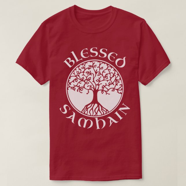 Blessed Samhain Pagan Gaelic Celtic Halloween Tee (Design Front)