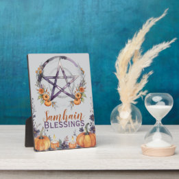 Blessed Samhain Pentacle & Fall Pumpkins Altar Plaque