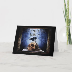Blessed Samhain — Raven on Skull Card