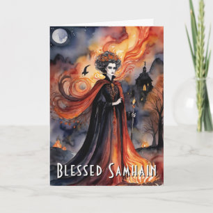 Blessed Samhain Red Queen Halloween Night Witch Card