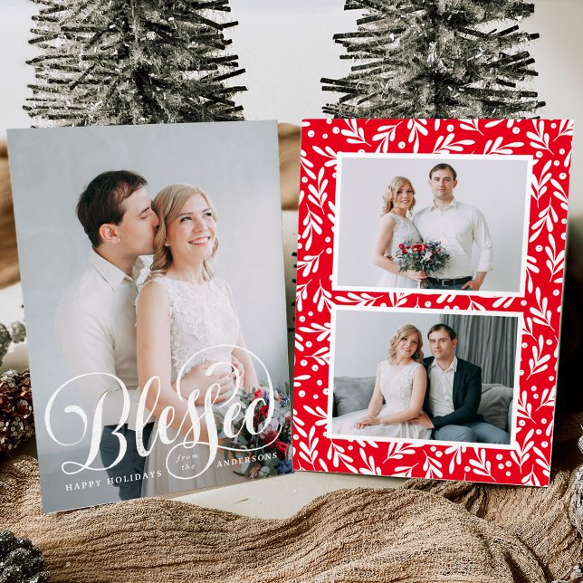 Blessed Script | 3 Photo Holiday Card (Creator Uploaded)