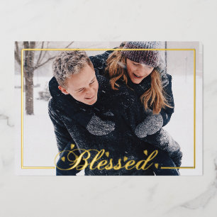 Blessed Script 5 x 7 Photo Foil Holiday Card