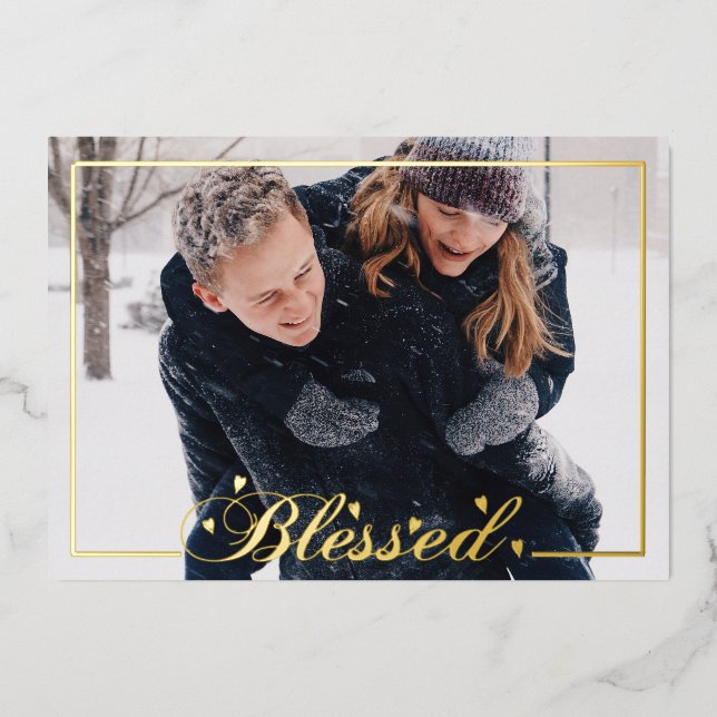 Blessed Script 5 x 7 Photo Foil Holiday Card (Front)