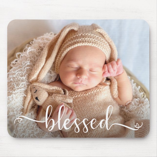 Blessed Script Baby Photo Mouse Pad (Front)
