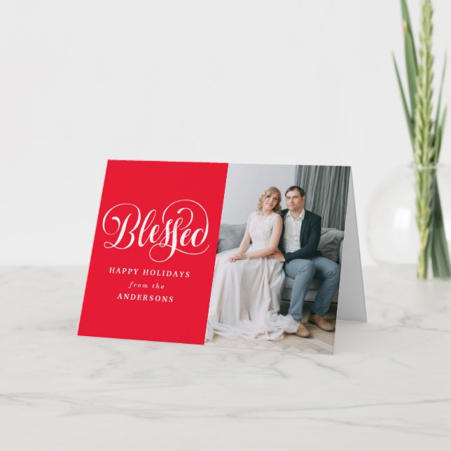 Blessed Script | Folded Holiday Card (Front)