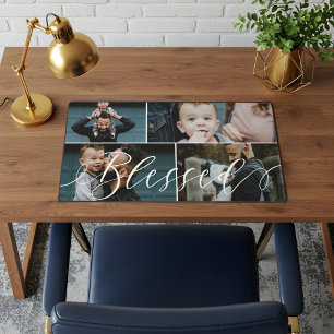 Blessed Script Happy Fathers Day 4 Photo Collage Desk Mat