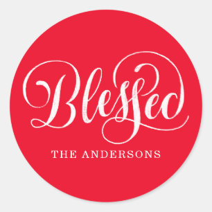 Blessed Script   Holiday Classic Round Sticker