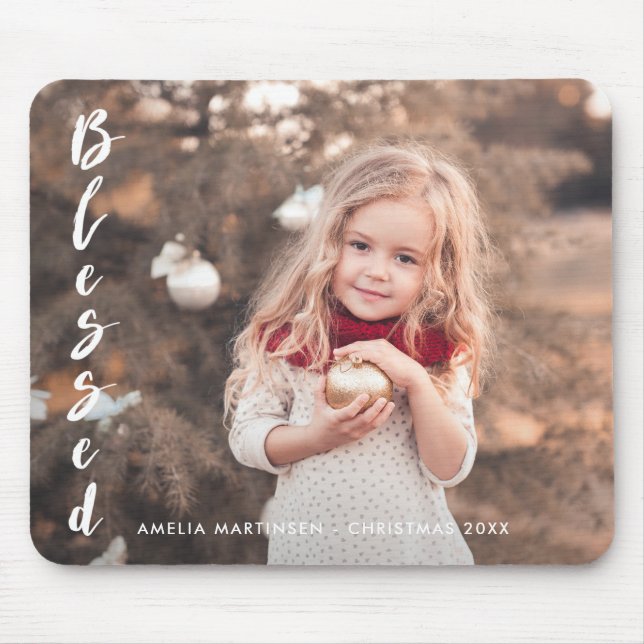 Blessed Script Inspirational Christmas Photo Mouse Pad (Front)