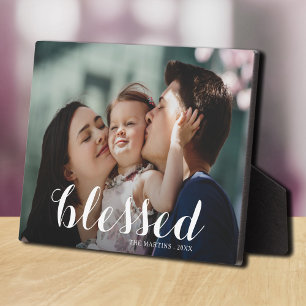 BLESSED Script Tabletop Easel Photo Plaque