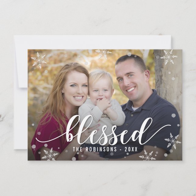 Blessed Season Holiday Photo Card Editable Colour (Front)