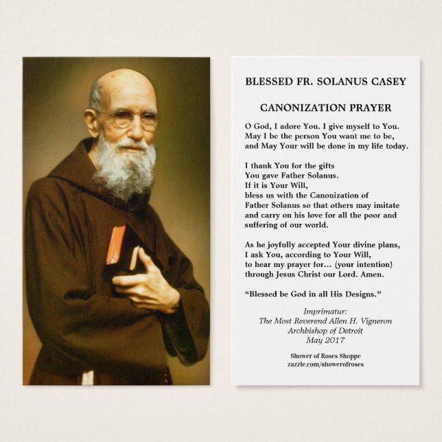 Blessed Solanus Casey Catholic Religious Holy Card (Front & Back)