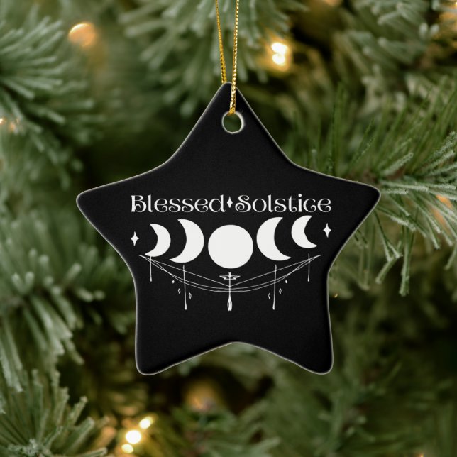 Blessed Solstice Moon Phases Ceramic Ornament (Tree)