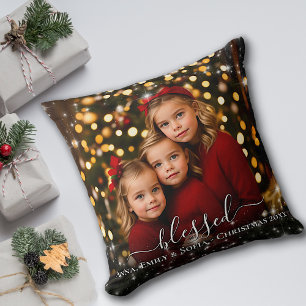 Blessed Sparkle Frame with Names Christmas Cushion