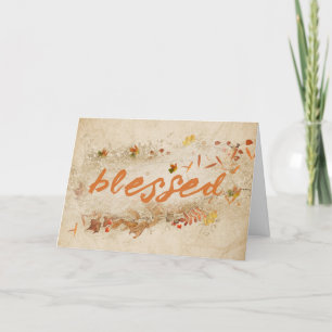 Blessed Text With Autumn Leaves Holiday Card