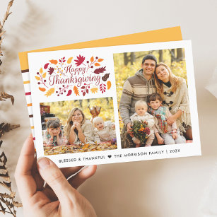 Blessed Thankful Autumn Colours Thanksgiving Photo Holiday Card