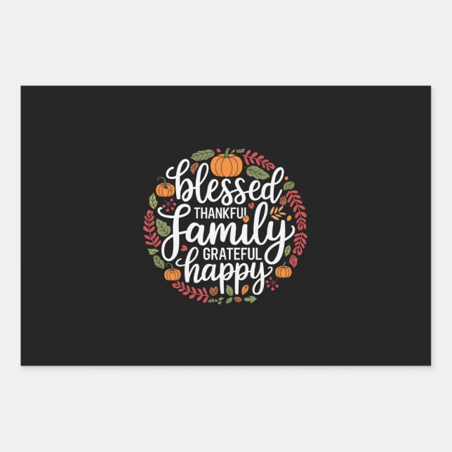 Blessed Thankful Family Thanksgiving Dinner Wrapping Paper Sheet (Front)