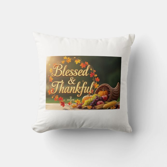 Blessed & Thankful  Pillow – Inspirational Faith (Front)