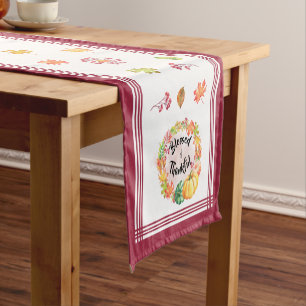 Blessed & Thankful Thanksgiving Watercolor Fall Short Table Runner