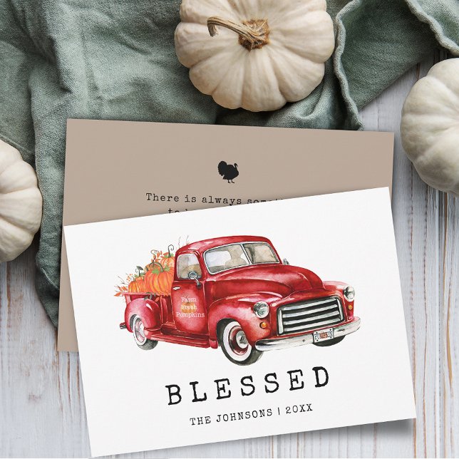 Blessed Thanksgiving Red Truck Pumpkins Flat Card (Blessed Thanksgiving Red Truck Pumpkins Flat Card)