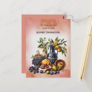 Blessed Thanksgiving Wine and Fruit Bowls Postcard