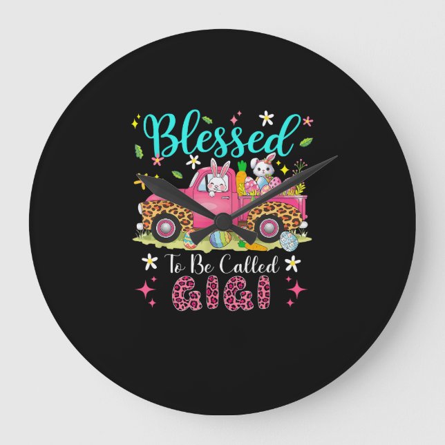Blessed To Be Called Gigi Easter Bunnies Chocolate Large Clock (Front)