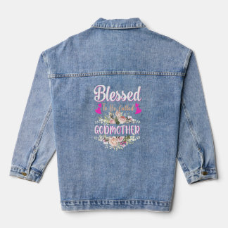 Blessed To Be Called Godmother Floral Womens Godmo Denim Jacket