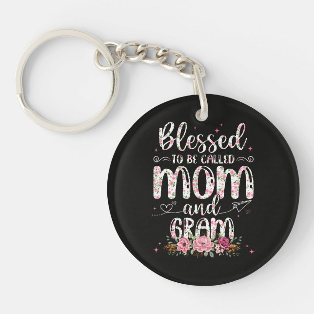 Blessed To Be Called Gram Flower Lovers  Key Ring (Front)
