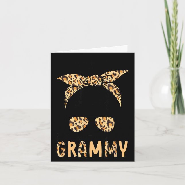 Blessed to be called grammy leopard messy bun card (Front)