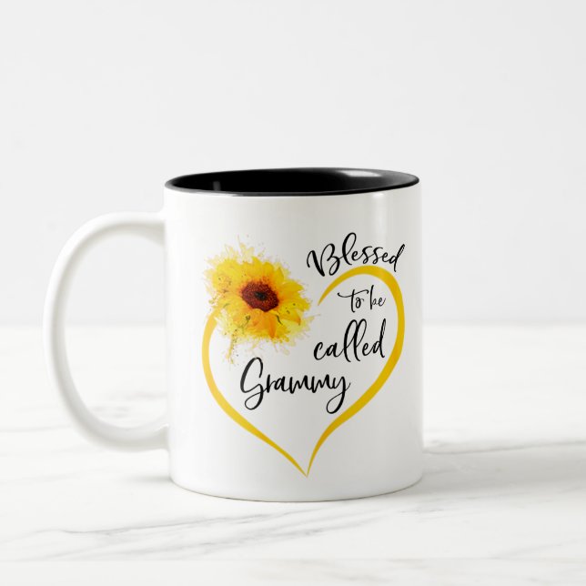 Blessed To Be Called grammy Sunflower Gifts Two-Tone Coffee Mug (Left)