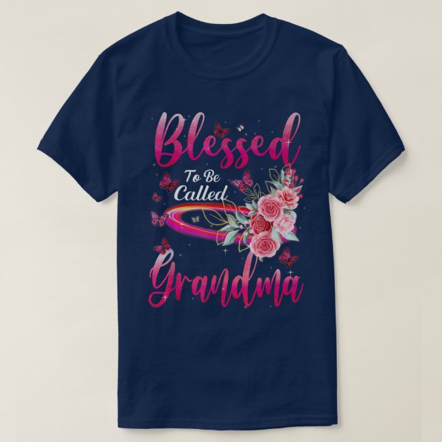 Blessed To Be Called Grandma Butterfly Flower Moth T-Shirt (Design Front)