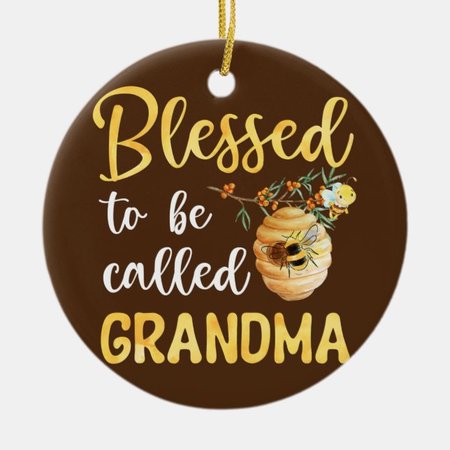Blessed To Be Called Grandma Cute Bee Mother's Ceramic Ornament (Front)