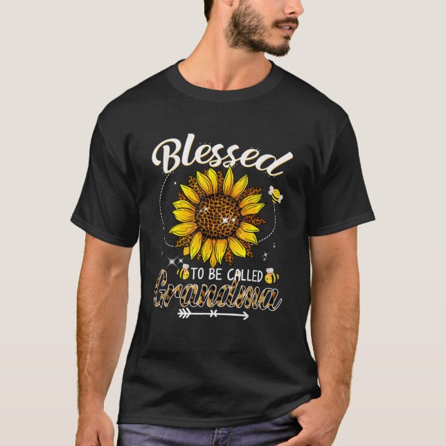 Blessed To Be Called Grandma Funny Leopard Sunflow T-Shirt (Front)