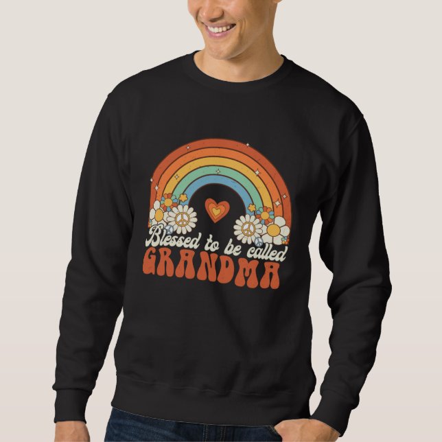 Blessed To Be Called Grandma Groovy Rainbow Mother Sweatshirt (Front)