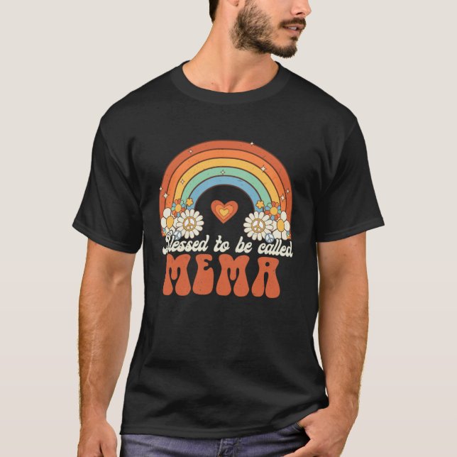 Blessed To Be Called Mema Groovy Rainbow Mother s  T-Shirt (Front)