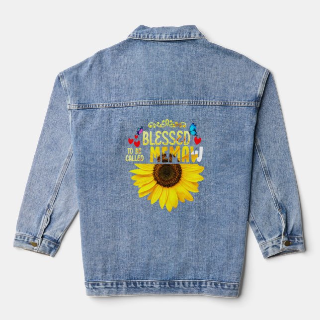 Blessed To Be Called Memaw Womens Sunflower Memaw  Denim Jacket (Back)